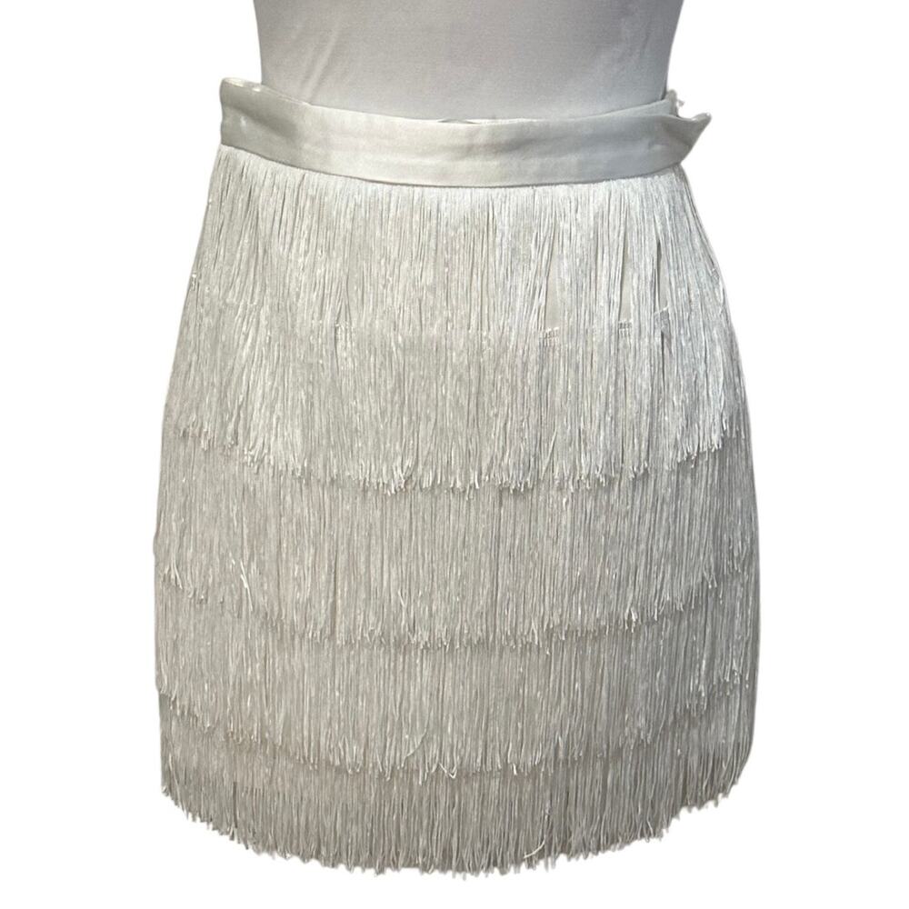 Meshki Sofia White Fringe Tiered Mini Party Skirt I XS